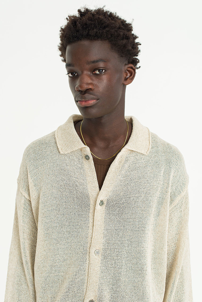 Menswear | Netted Polo Cardigan, Oat