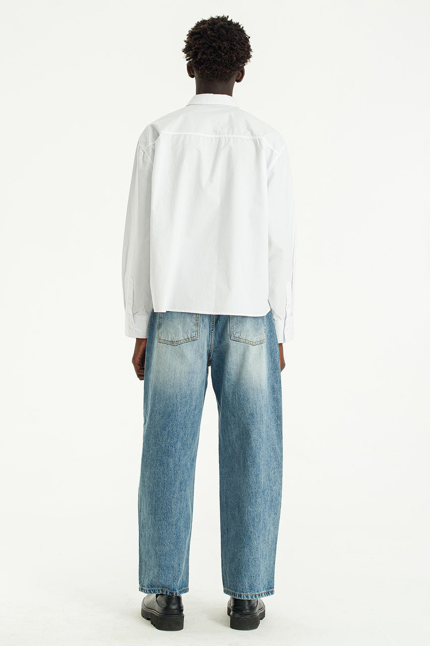 Menswear | Stone-Washed Wide Jeans, Mid Blue