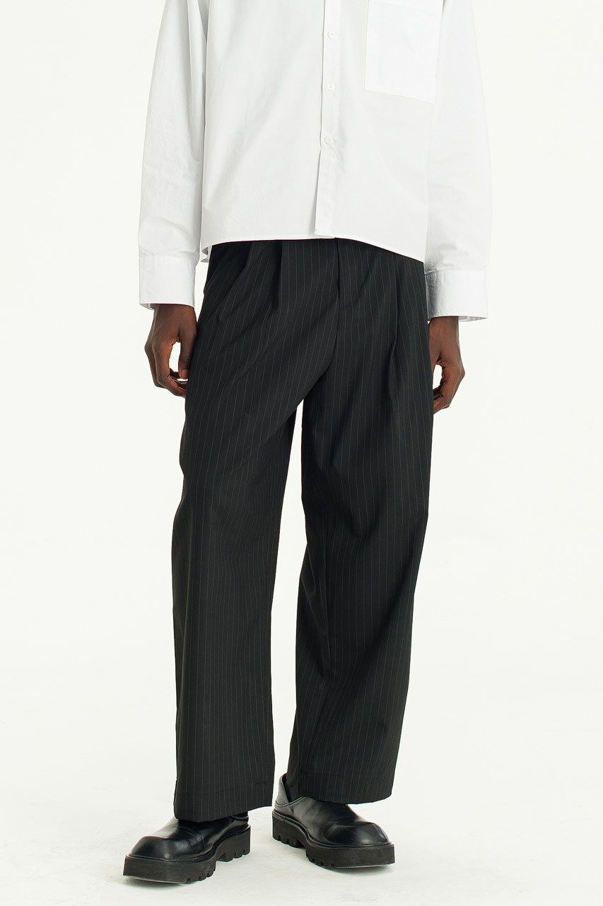 Menswear | Suit Balloon Pants, Black Pinstripe
