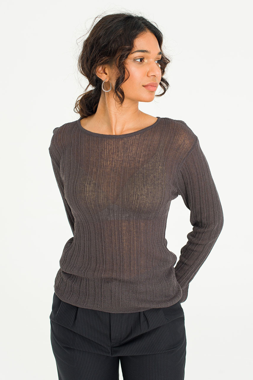 Linea See Through Top, Charcoal