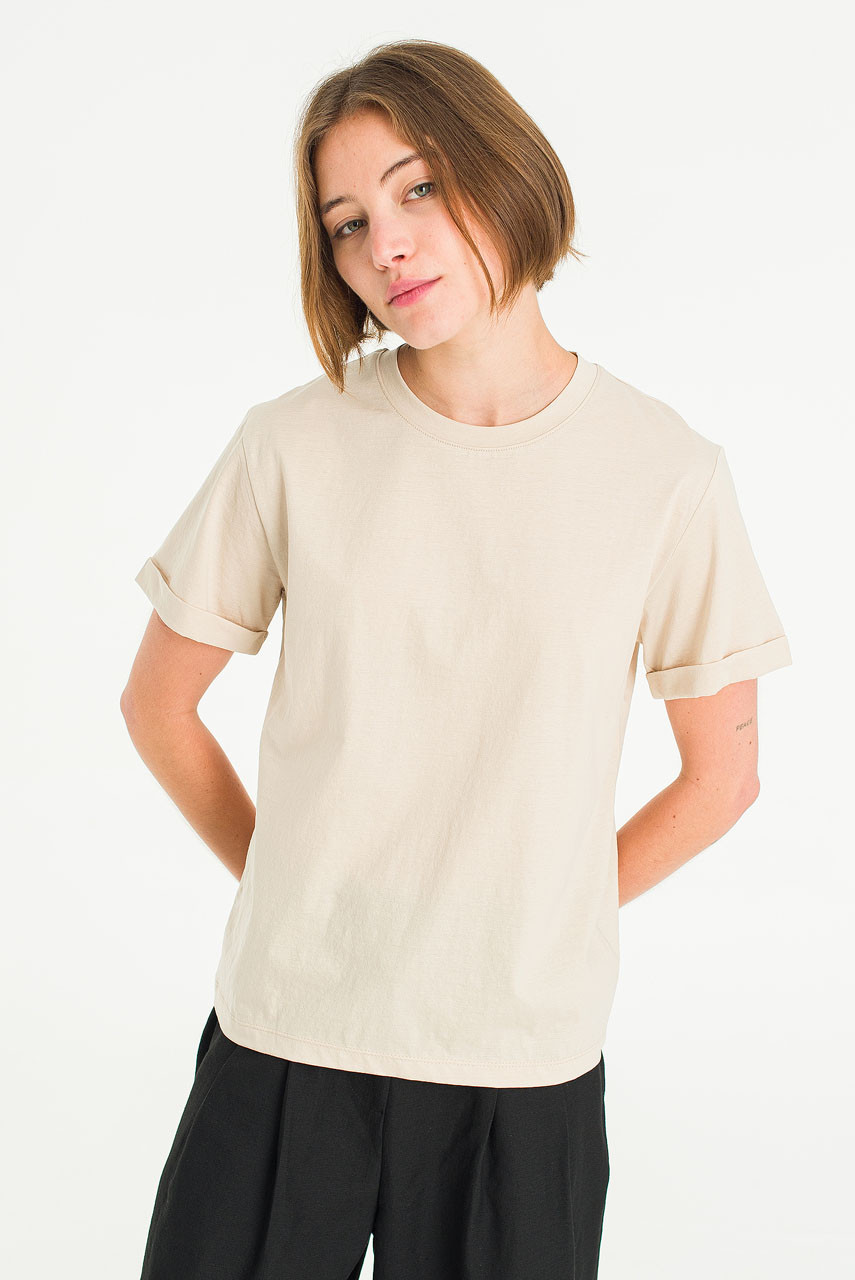 Denise Roll Up Sleeve Tee, Beige