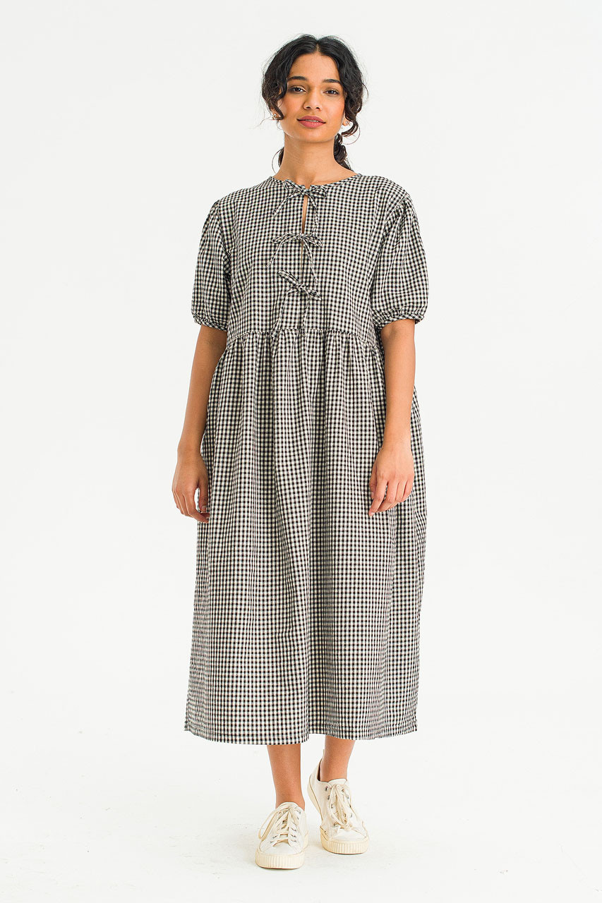 Faye Ribbon Puff Sleeve Dress, Gingham