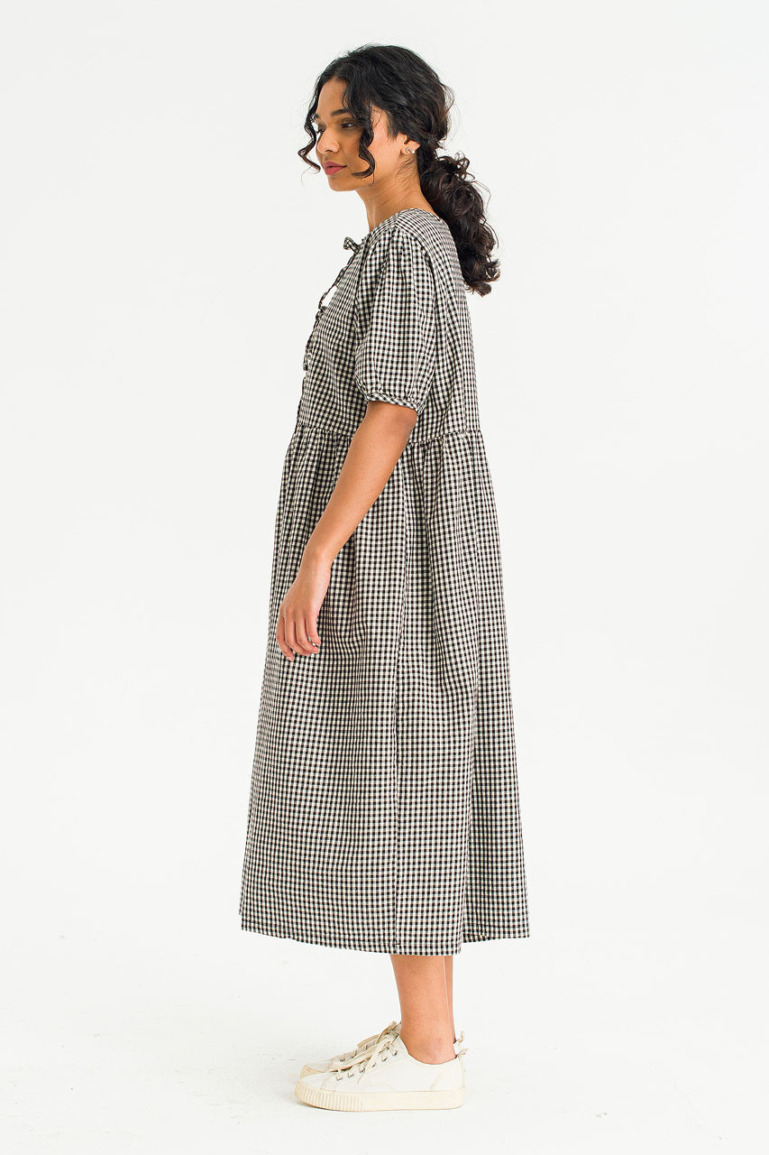 Faye Ribbon Puff Sleeve Dress, Gingham