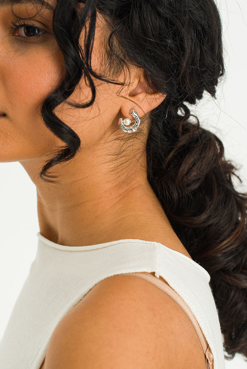 Elise Pearl Earrings, Silver