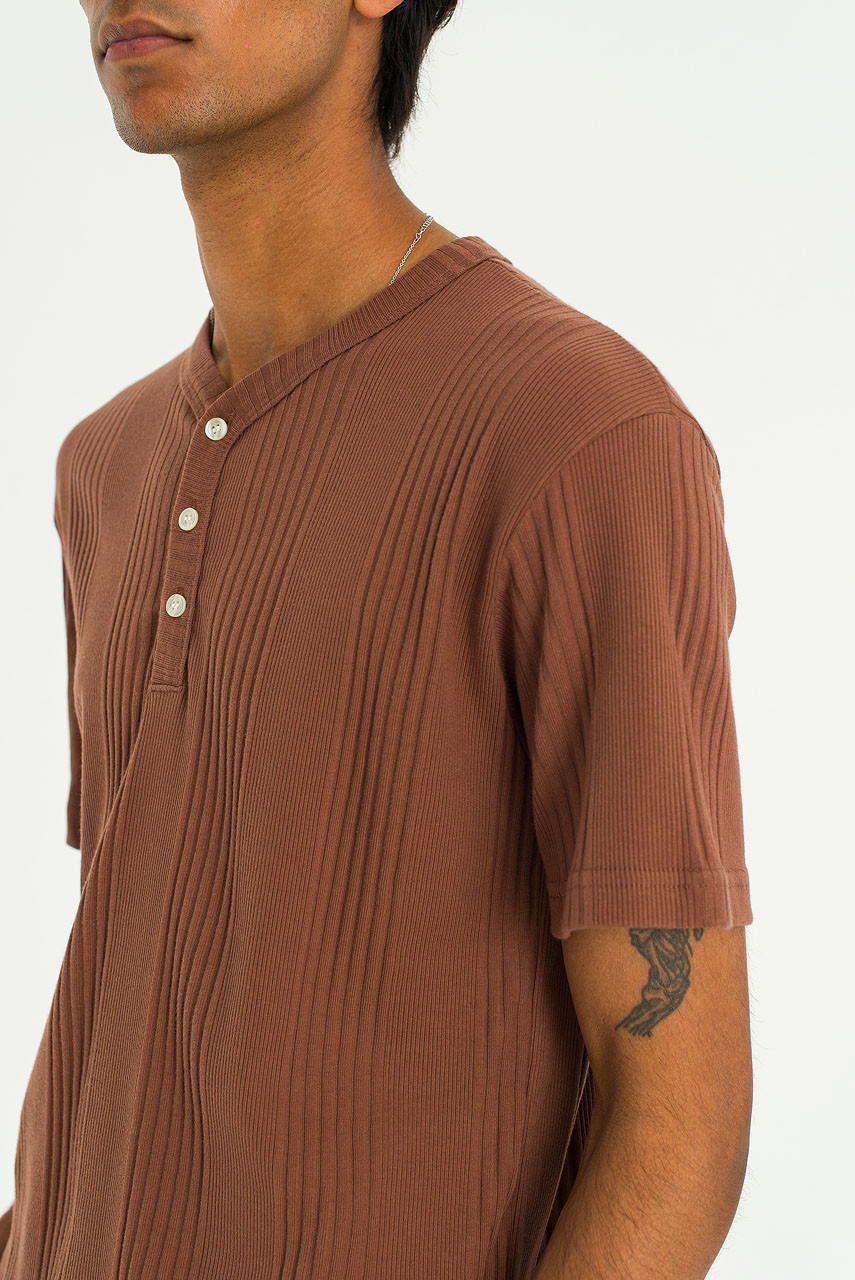 Menswear | Ribbed Henley T-Shirt, Brick