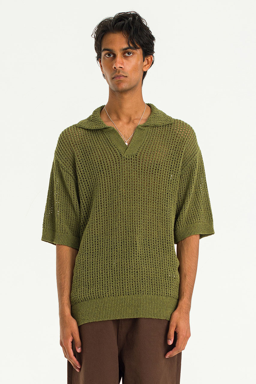 Menswear | Cable Polo Knit, Khaki