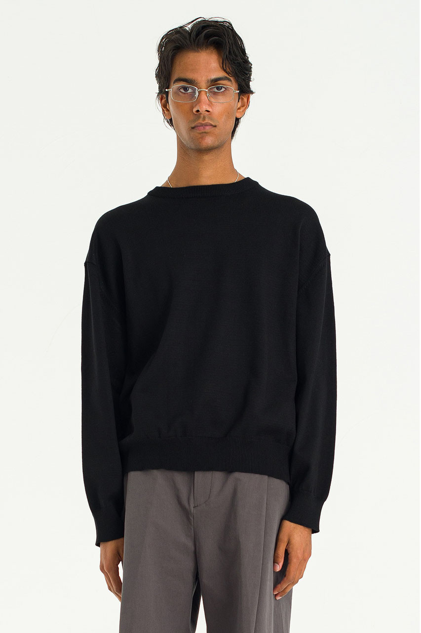 Menswear | Round-Neck Cropped Jumper, Navy