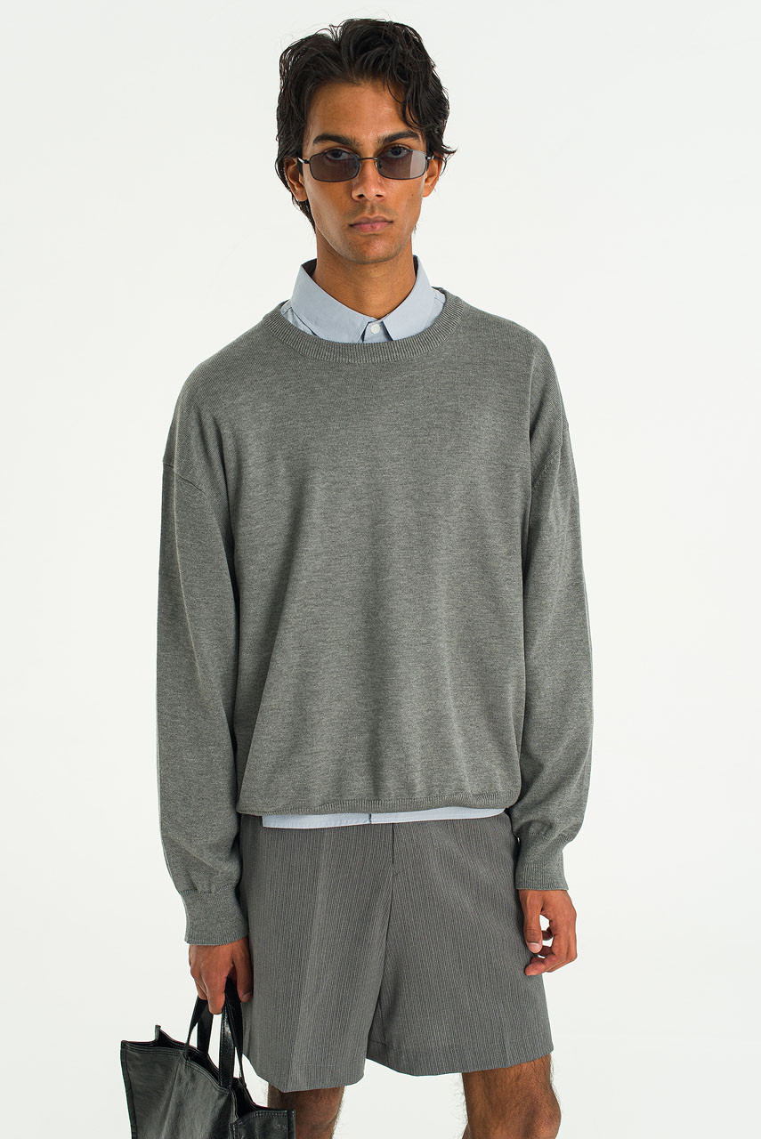 Menswear | Round-Neck Cropped Jumper, Grey