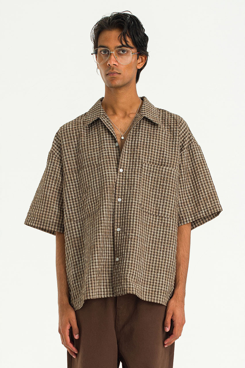 Menswear | Seersucker Oversized Shirt, Black