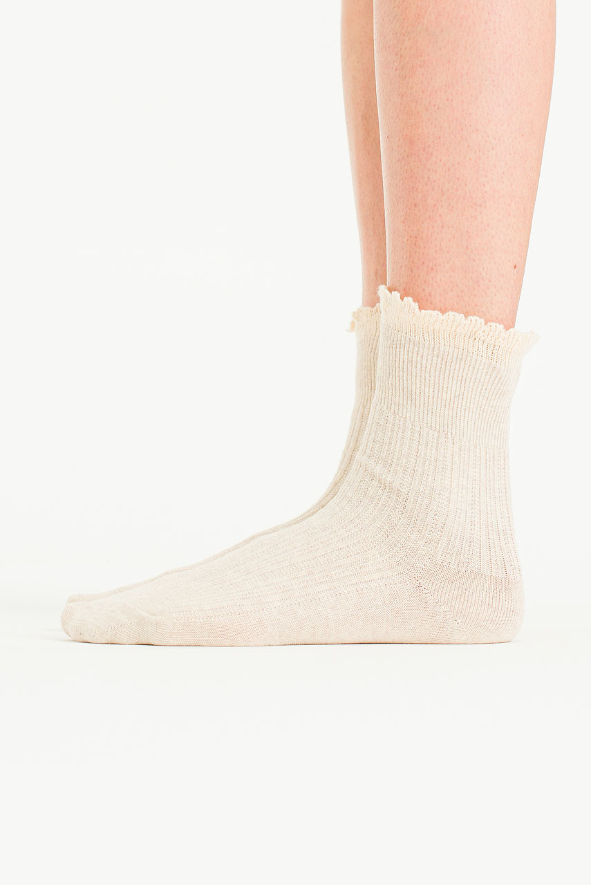 Helena Lace Detail Socks, Oat