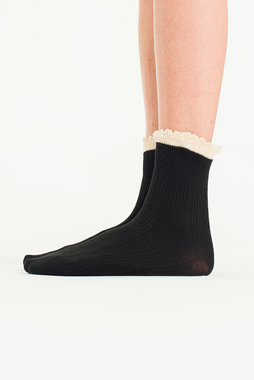 Helena Lace Detail Socks, Black