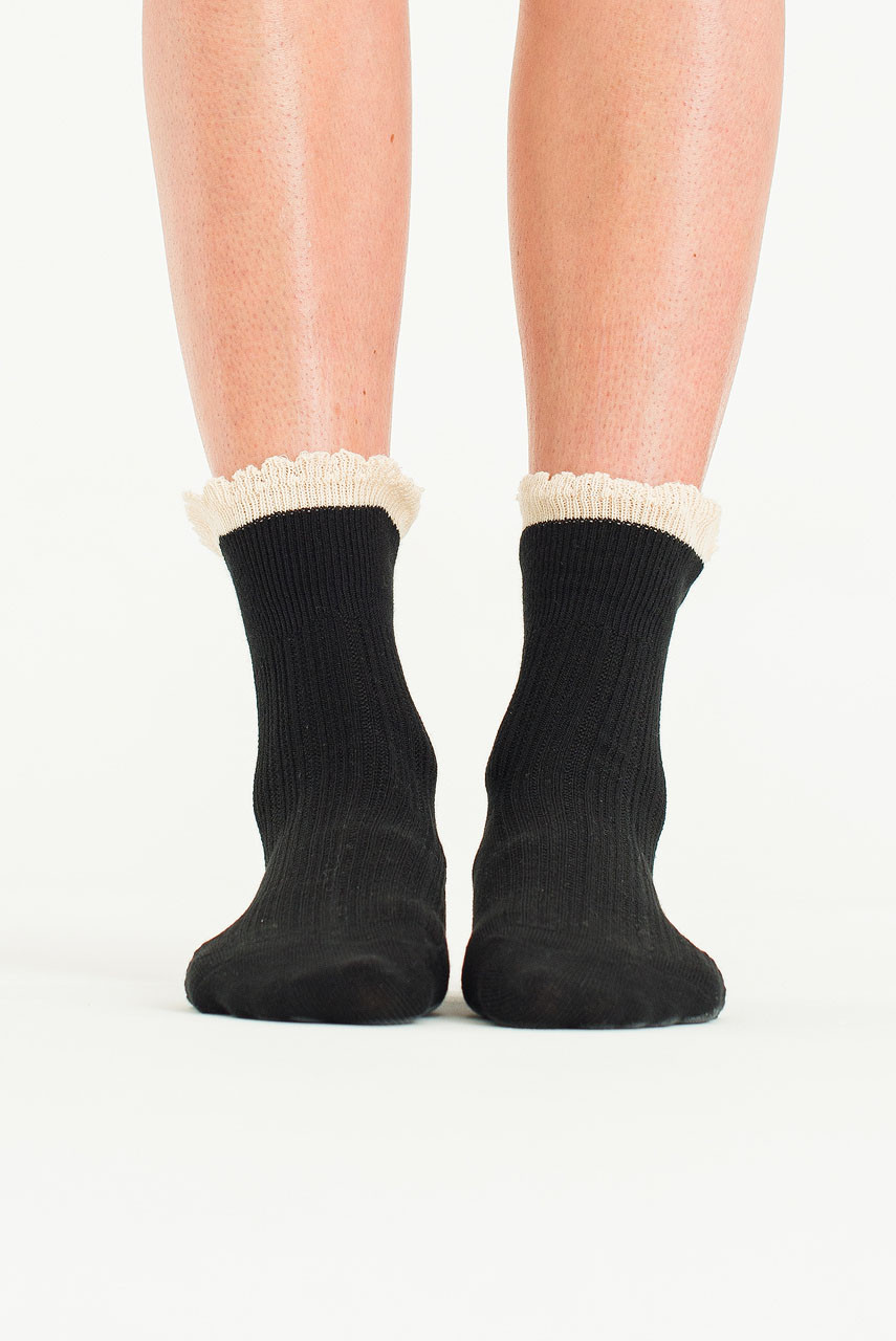 Helena Lace Detail Socks, Black