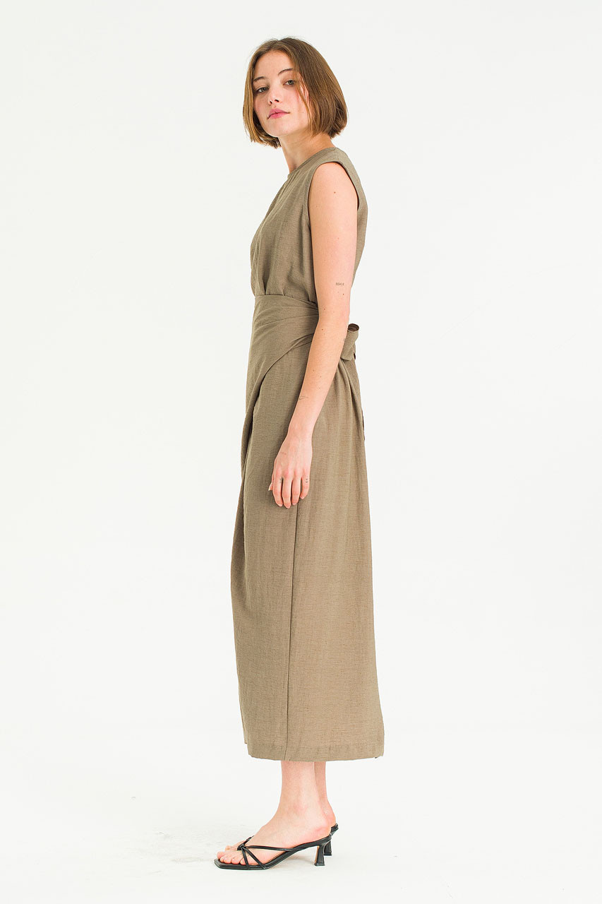 Drape Knot Dress, Khaki Brown