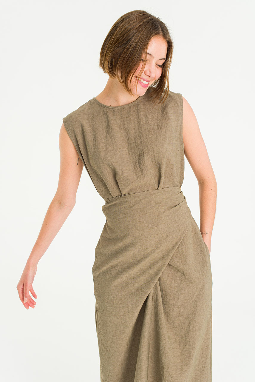 Drape Knot Dress, Khaki Brown