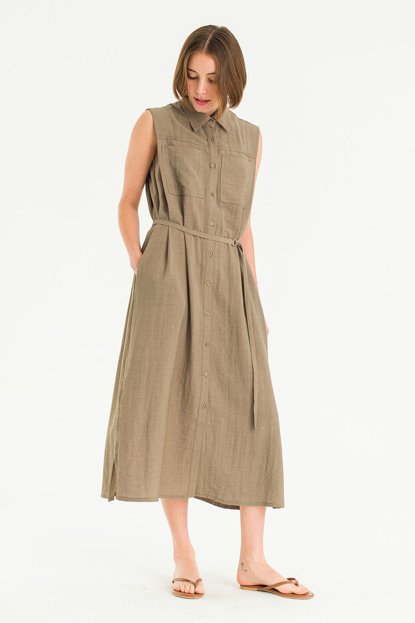 L'Or Waist tuck shirt dress カーキブラウン QLEICON Elegant Women's Solid Color Office Dress, V Neck