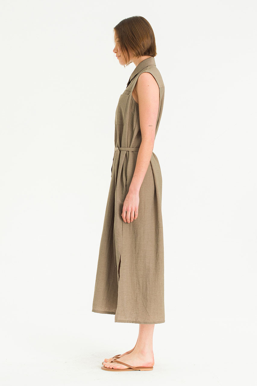 Cloudy Belted Shirt Dress, Khaki Brown