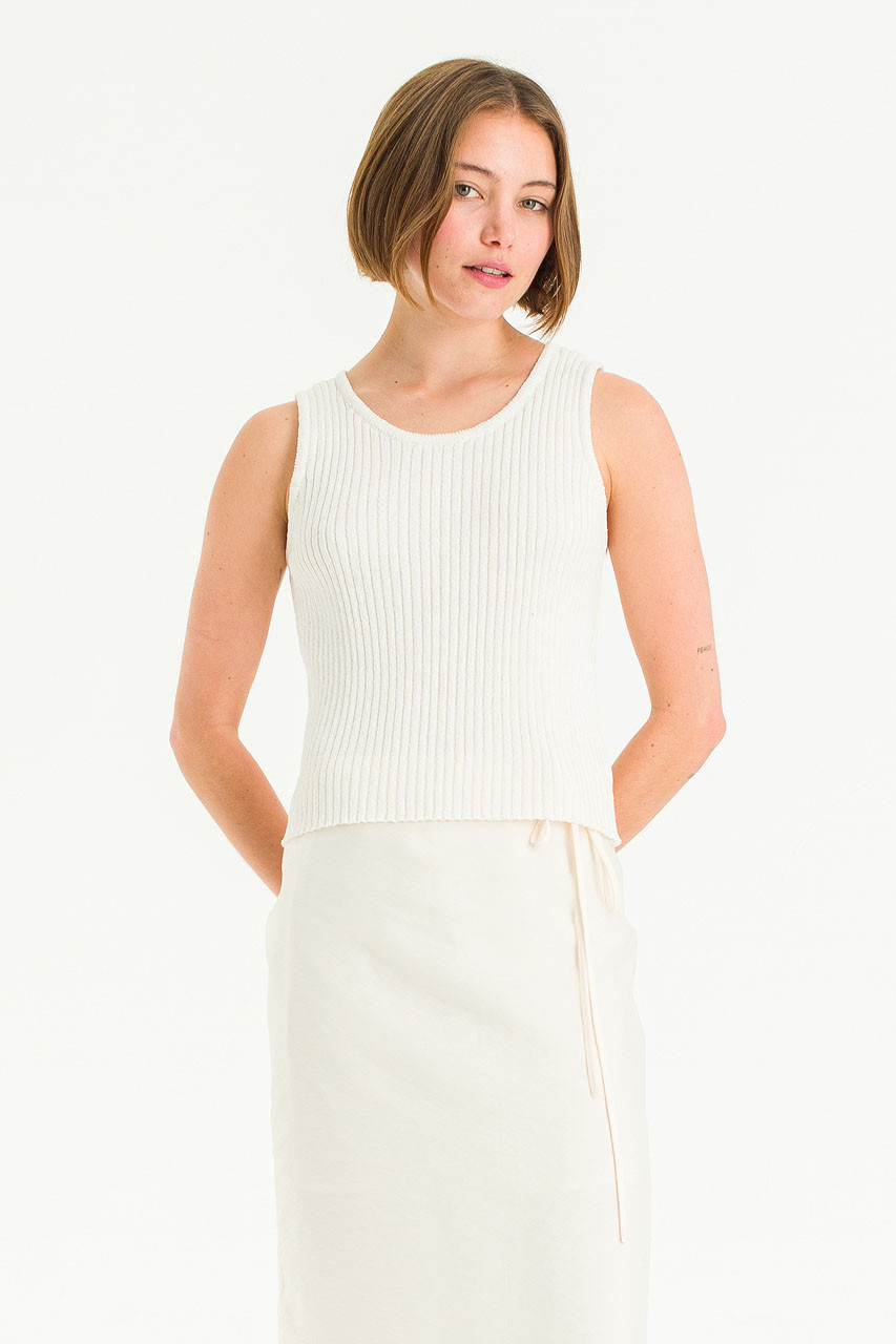 euw ○ wave design knit tank-top / ivory euw wave design knit tank