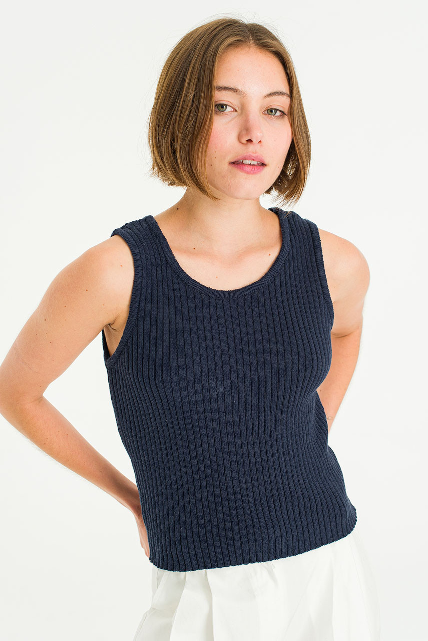 Ribbed Knit Tank, Navy