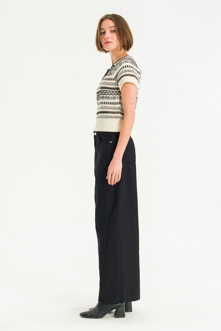 Cotton Jacquard Knit Top, Black