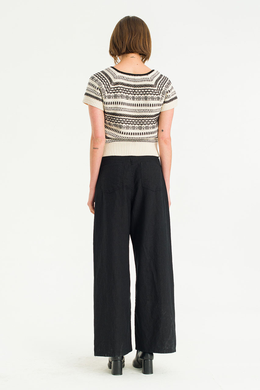 Cotton Jacquard Knit Top, Black