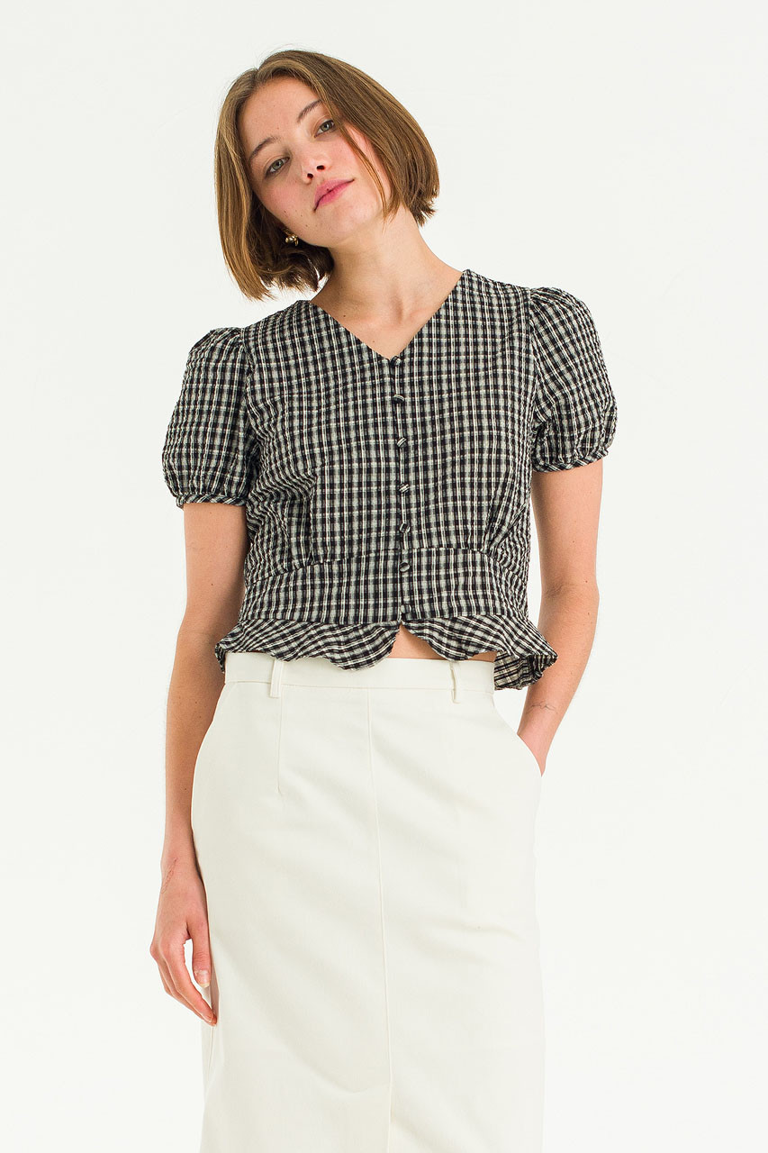 Dovie Check Blouse, Black