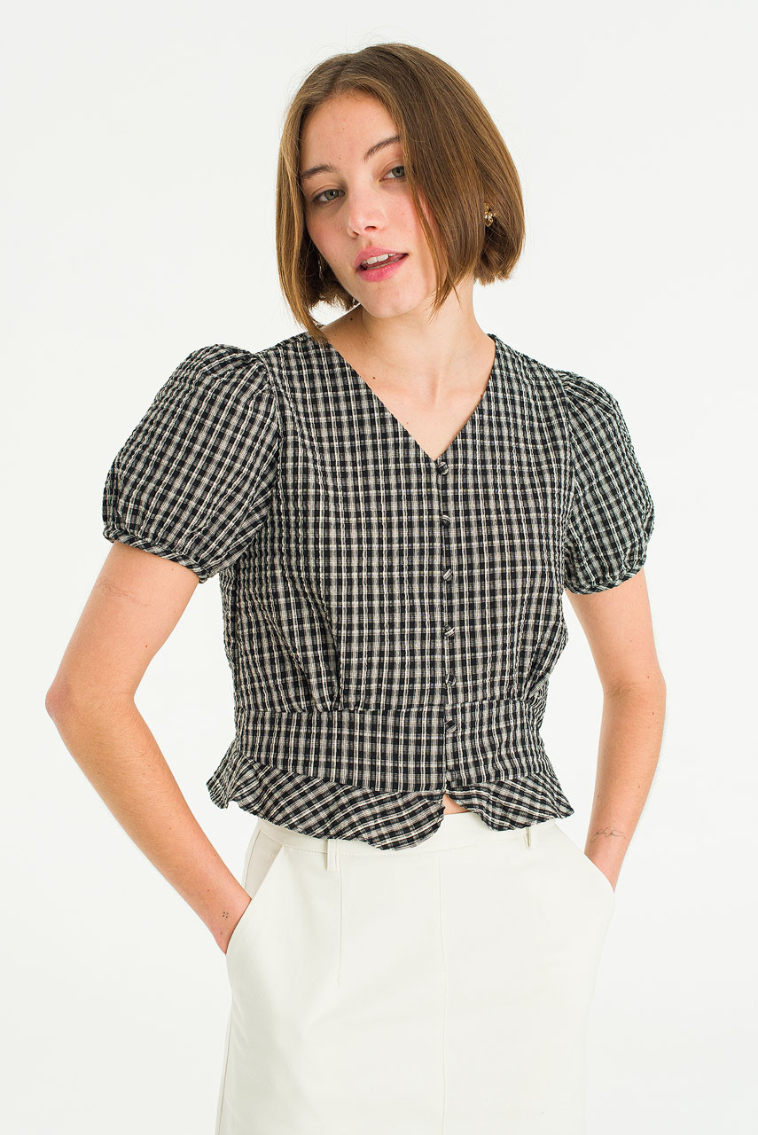 Dovie Check Blouse, Black