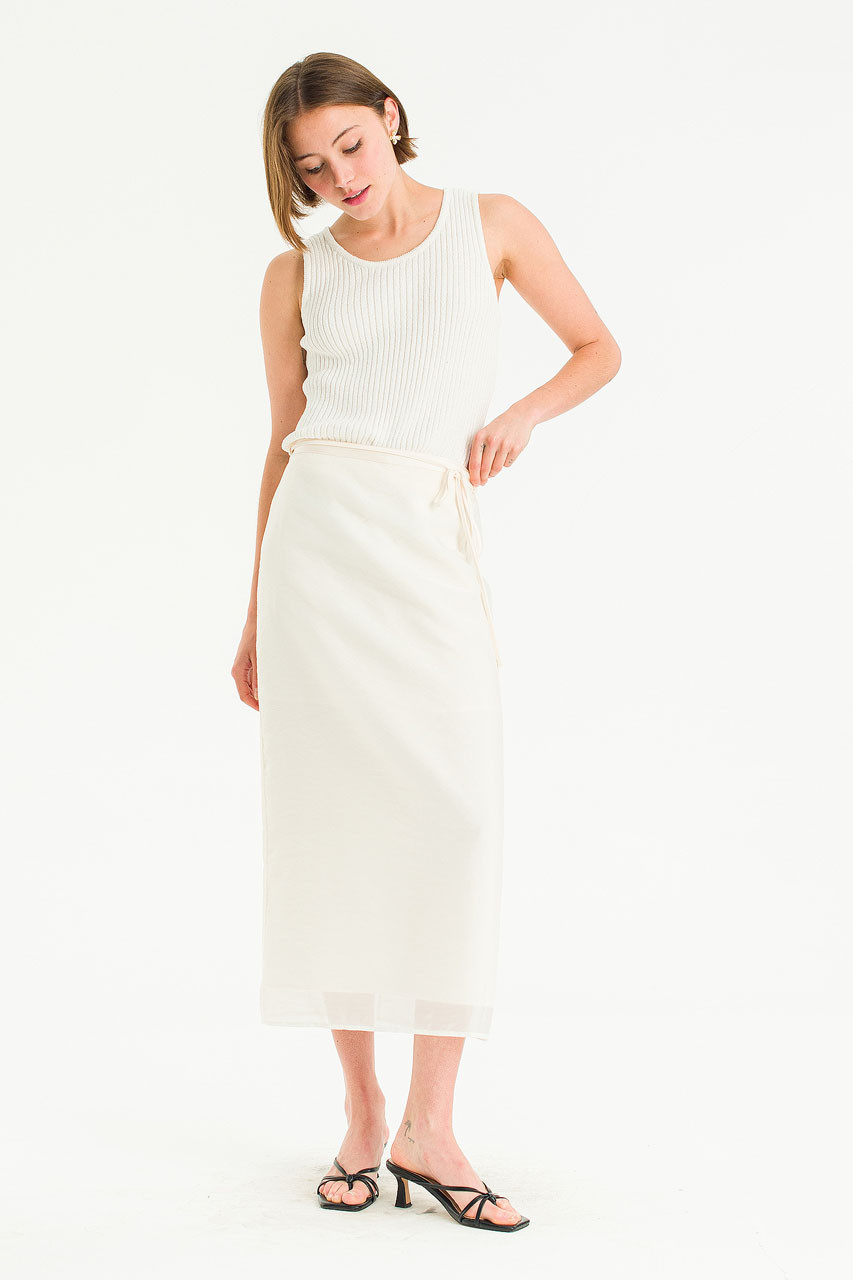 Sheer Layered Mid Length Skirt, Ivory