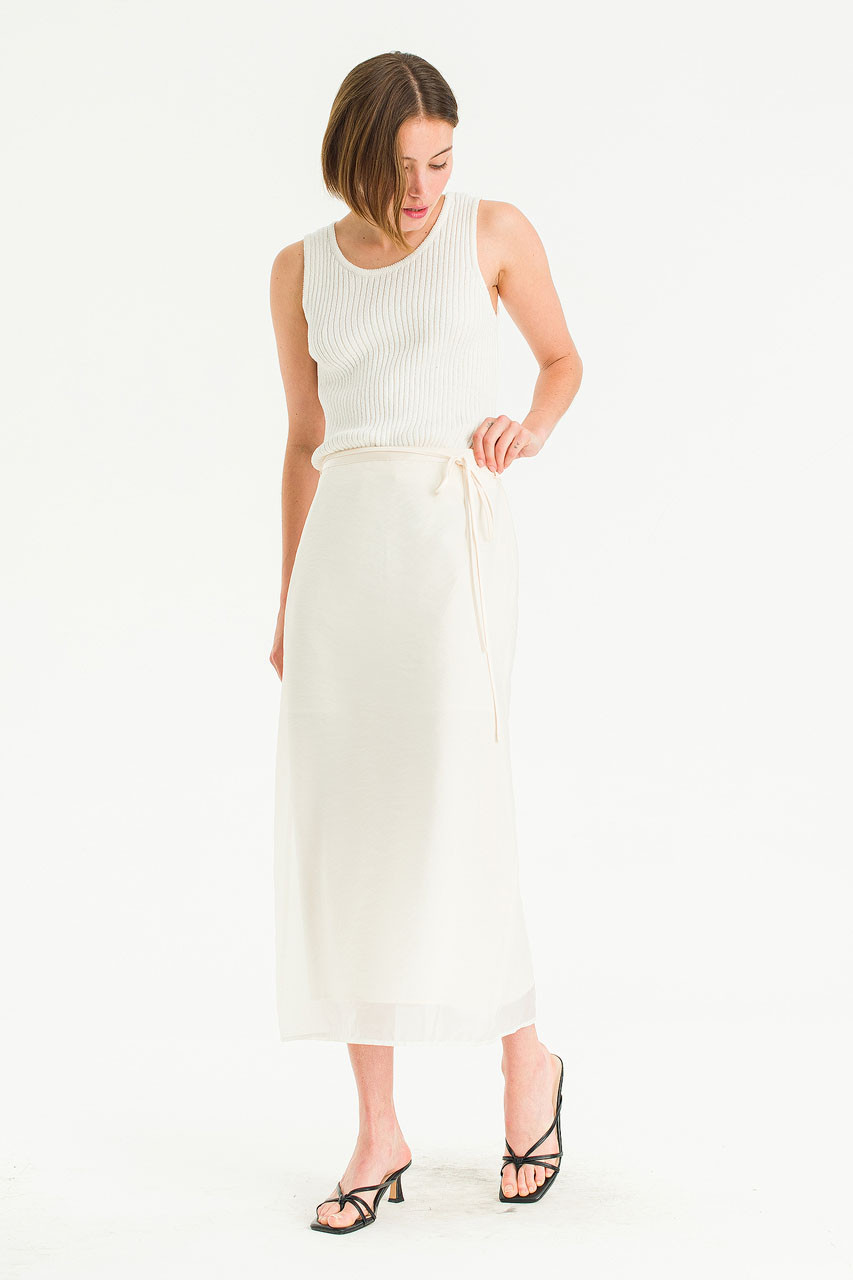 Sheer Layered Mid Length Skirt, Ivory
