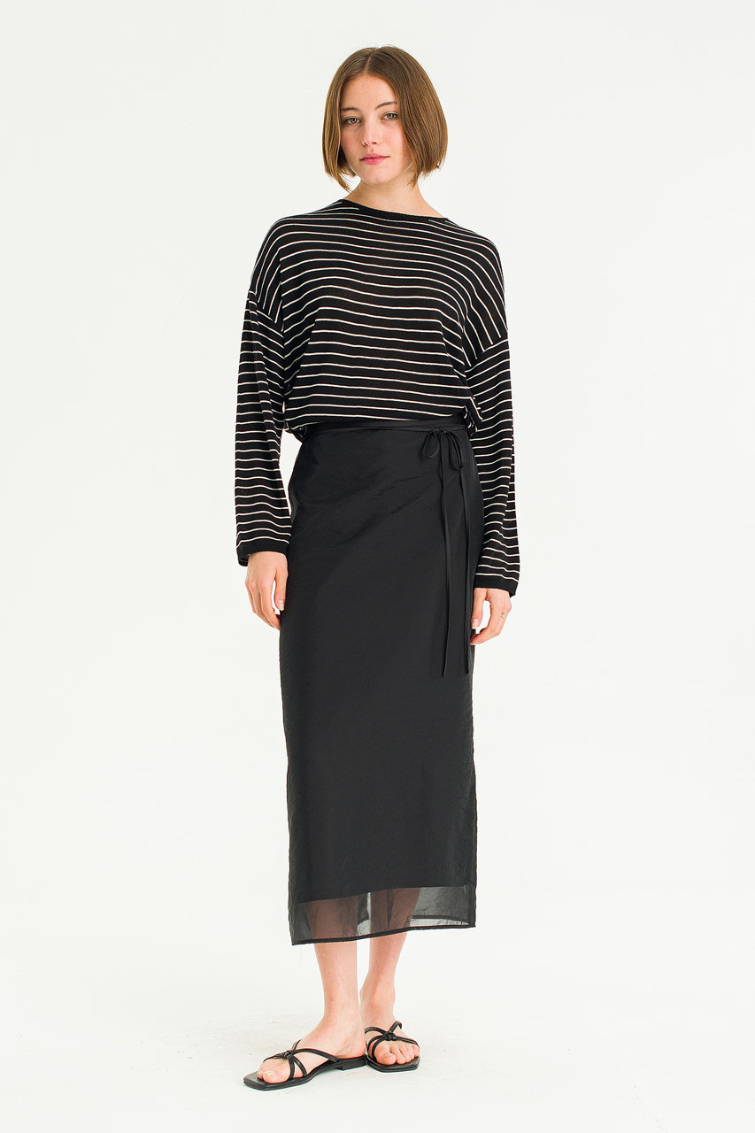 Sheer Layered Mid Length Skirt, Black
