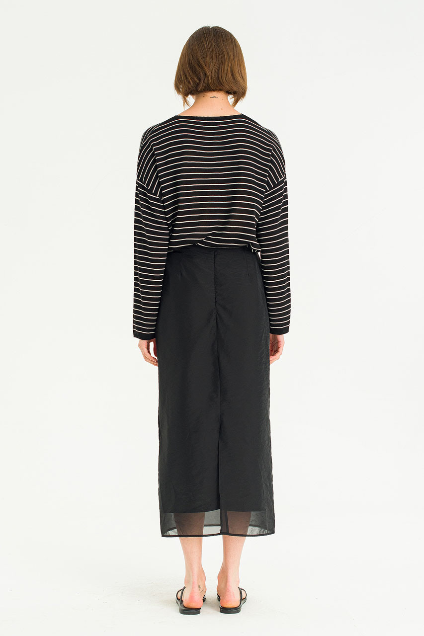 Sheer Layered Mid Length Skirt, Black