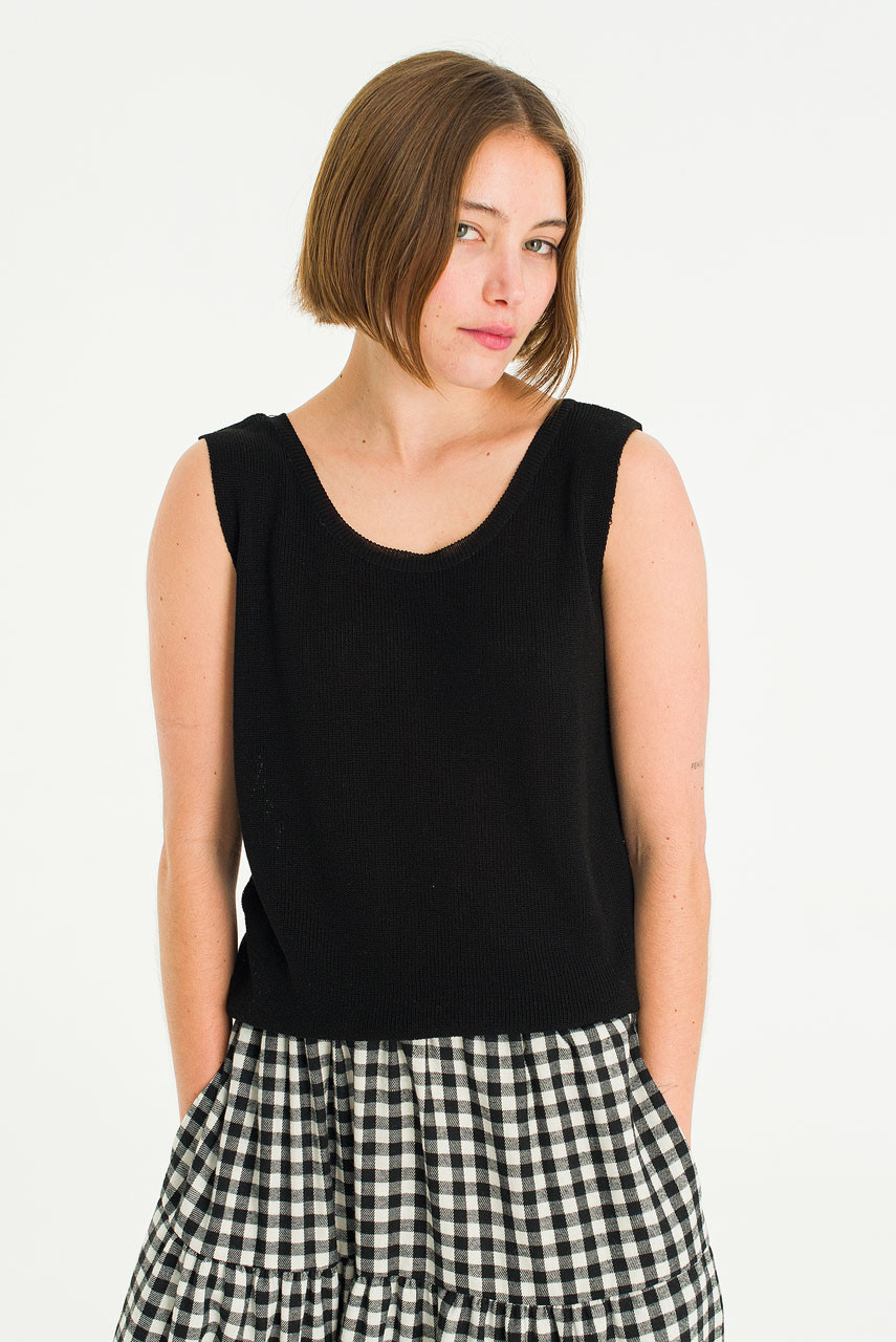 Summer Knit U neck Tank, Black