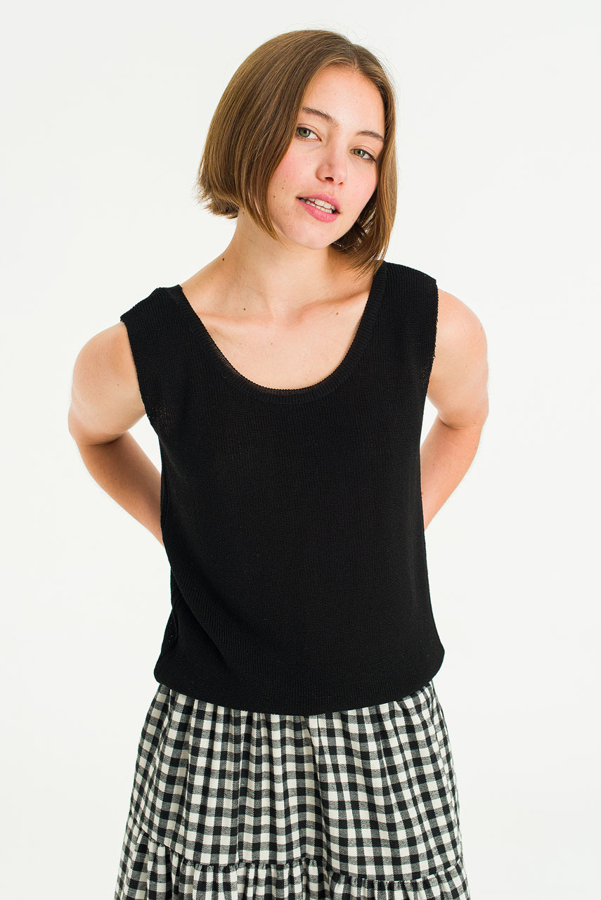 Summer Knit U neck Tank, Black