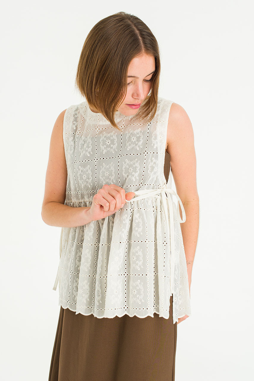 Ribbon Side Lace Vest, Ivory