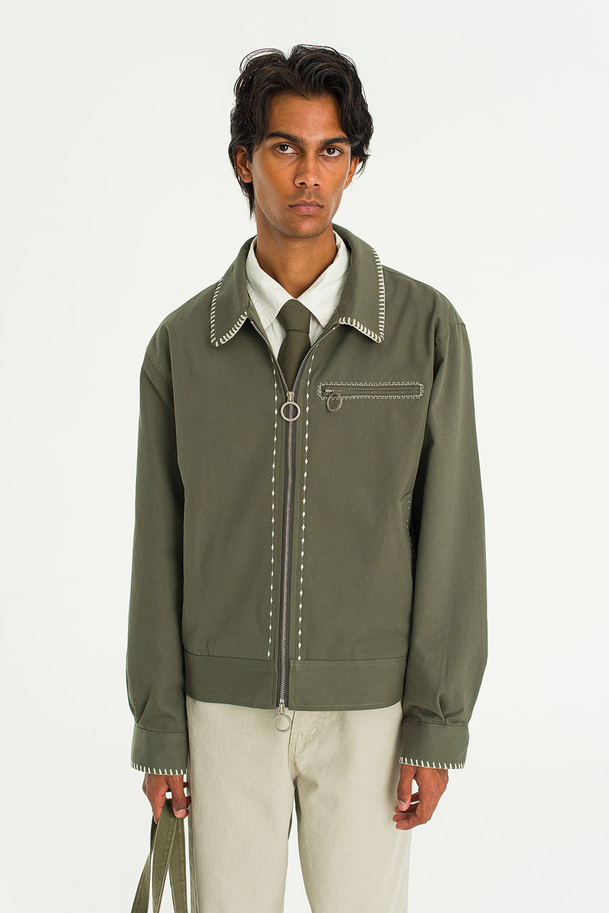 Menswear | Embroidered Work Jacket, Khaki