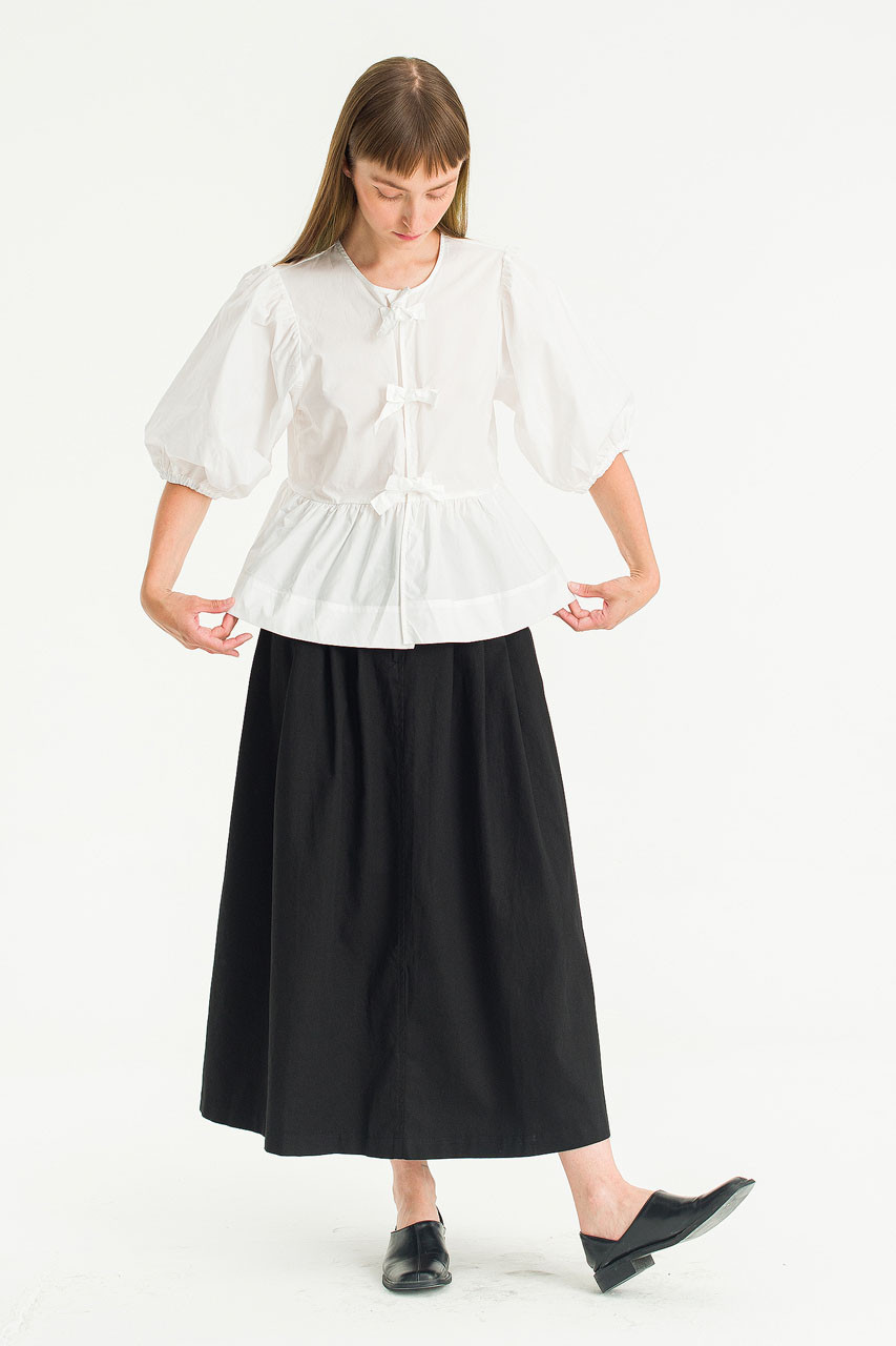 Faye Peplum Ribbon Blouse, White