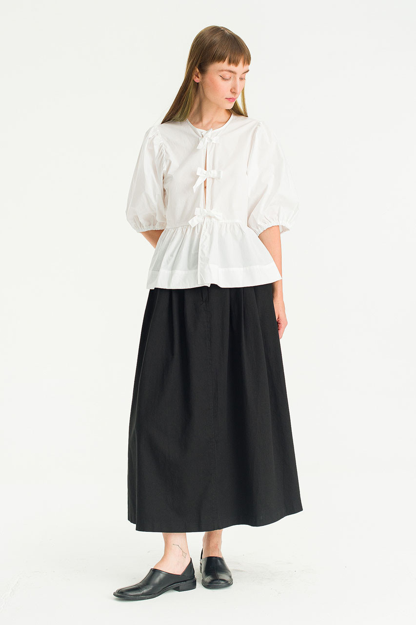 Faye Peplum Ribbon Blouse, White
