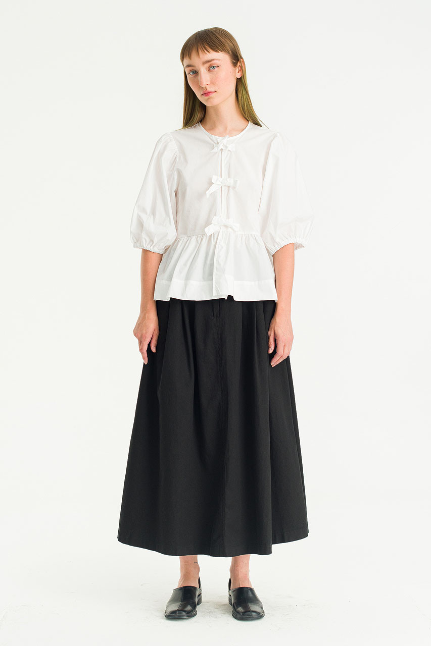 Faye Peplum Ribbon Blouse, White