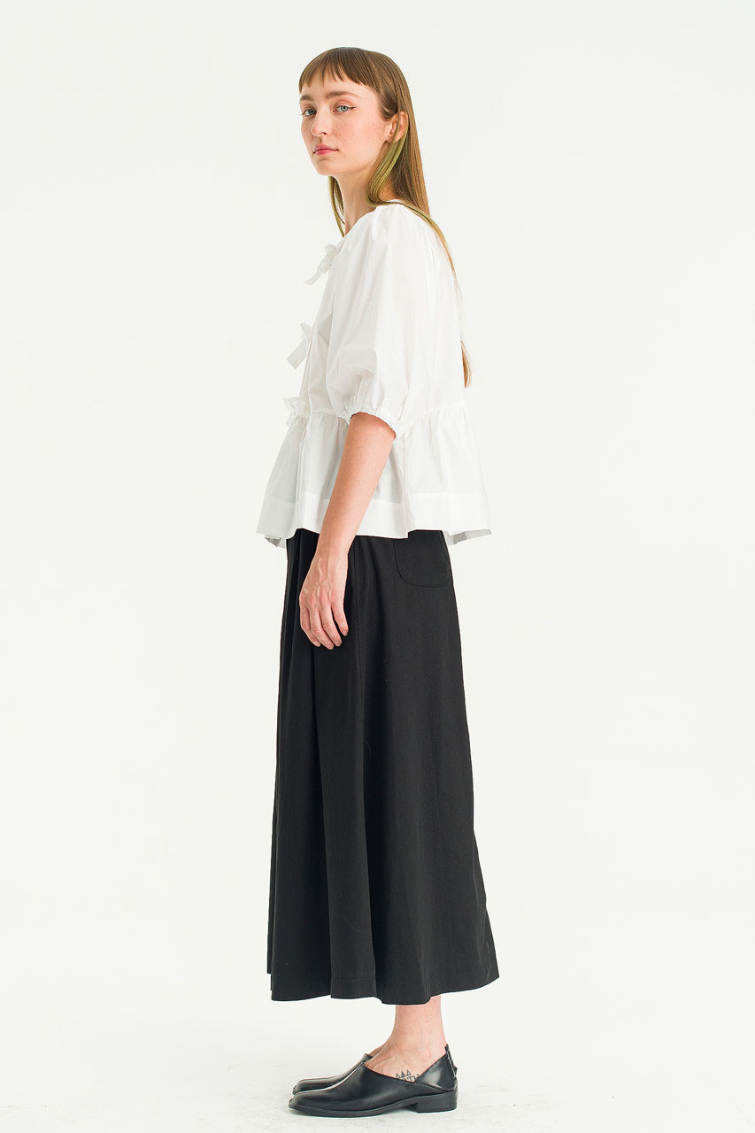 Faye Peplum Ribbon Blouse, White