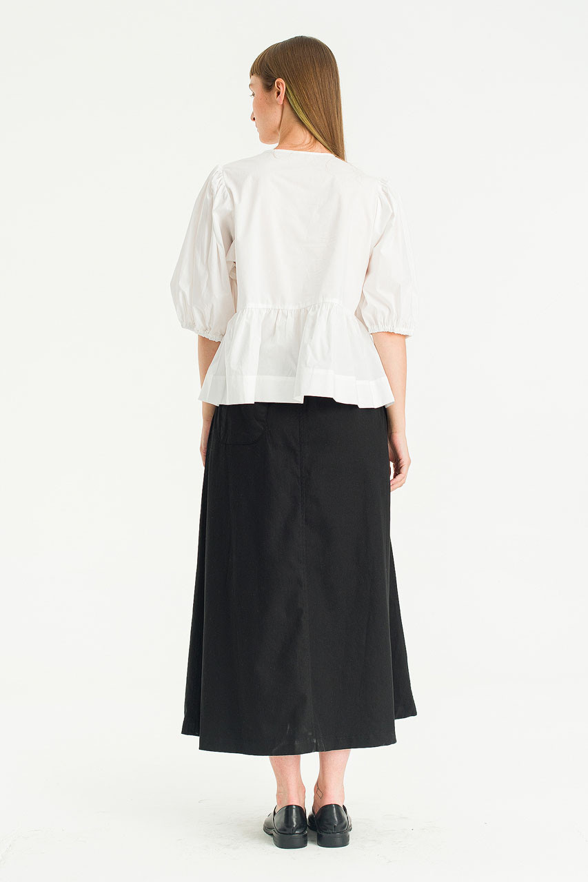 Faye Peplum Ribbon Blouse, White