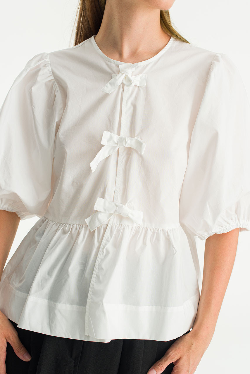 Faye Peplum Ribbon Blouse, White