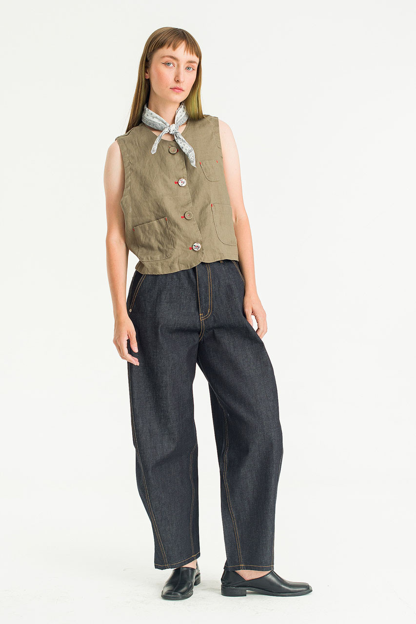 Auburn Linen Vest, Light Khaki