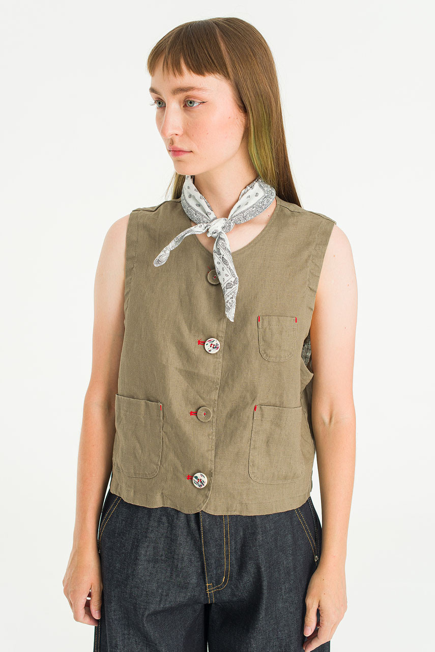 Auburn Linen Vest, Light Khaki