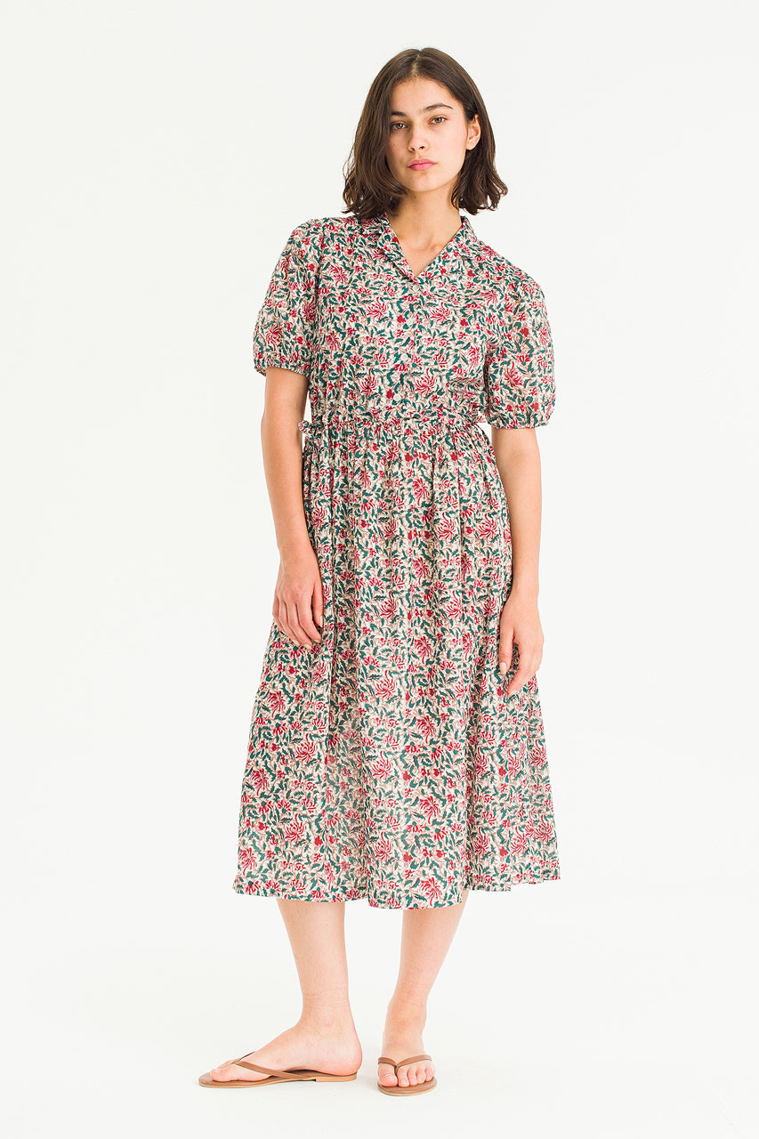 Garden Flower Camp Collar Dress, Ivory
