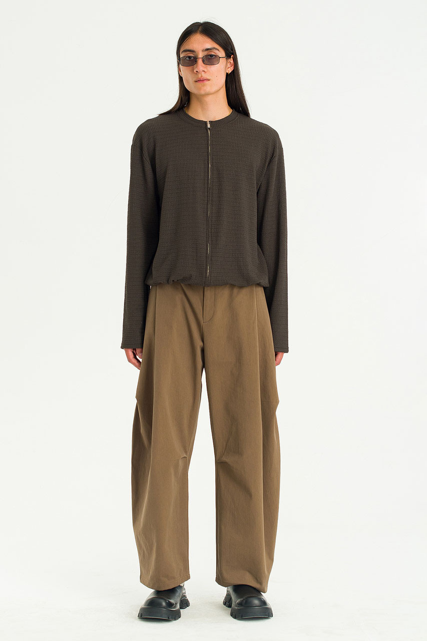 Menswear | Round-Neck Zip-Thru Cardigan, Brown