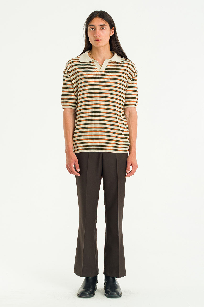 Menswear | Stripe Knitted Polo, Beige