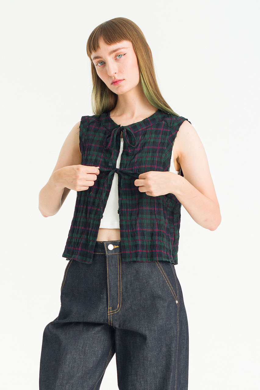 Plaid Ribbon Vest, Green