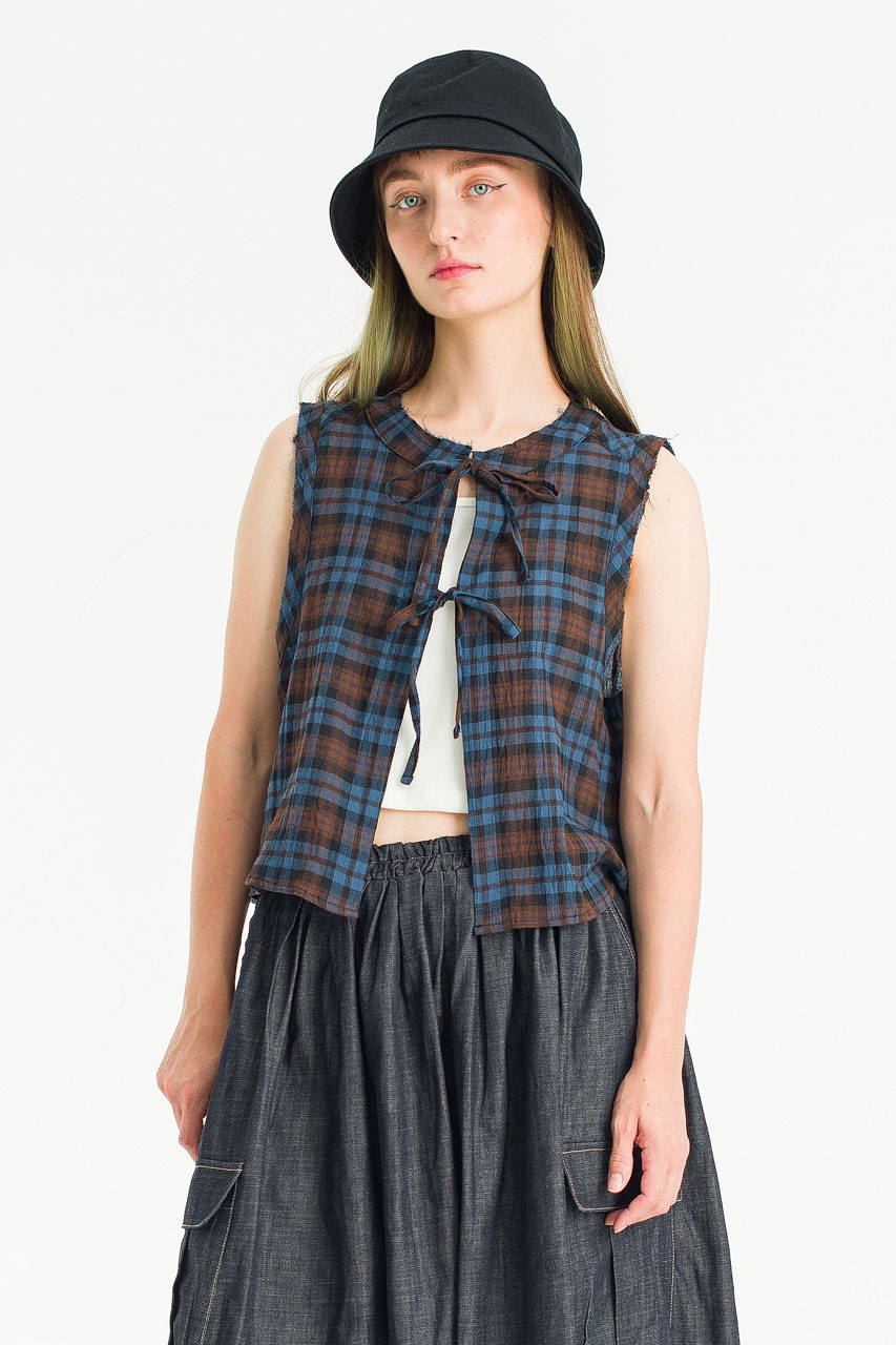 Plaid Ribbon Vest, Blue