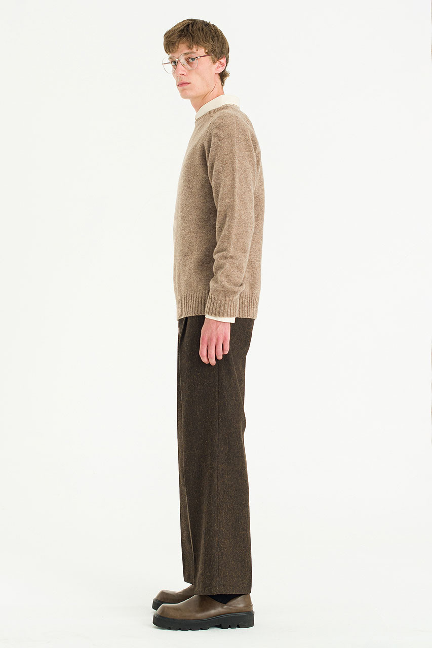 Menswear | Brushed Shetland Crew Neck Jumper, Brown