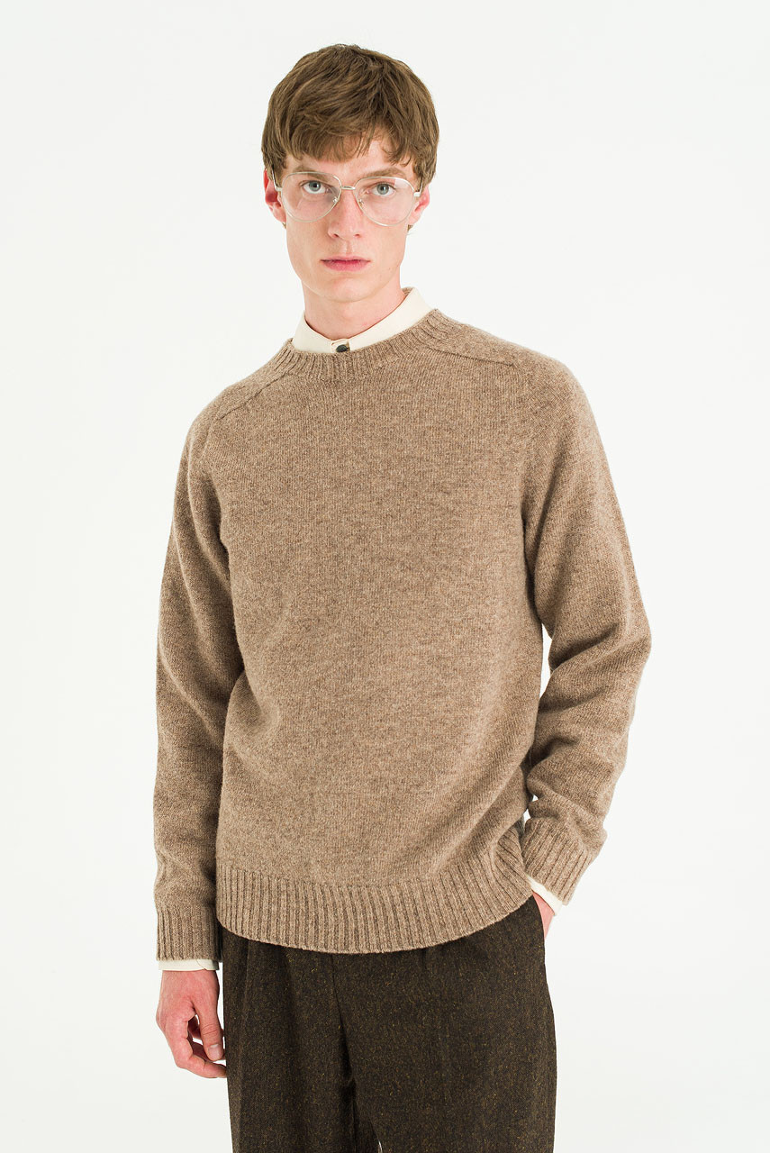 Menswear | Brushed Shetland Crew Neck Jumper, Brown
