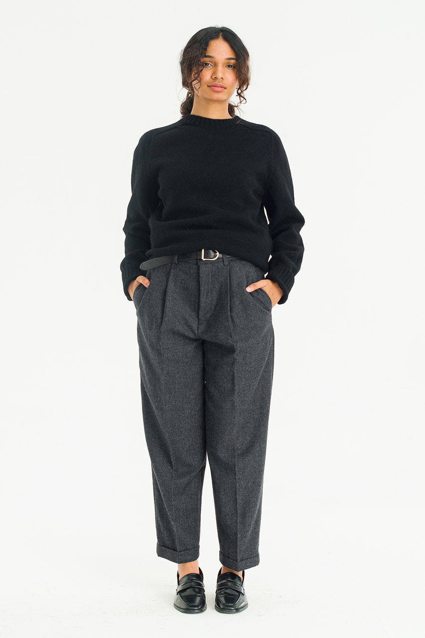 Brushed Shetland Crew Neck Jumper, Black